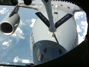 Refueling mid-air from a KC-135R